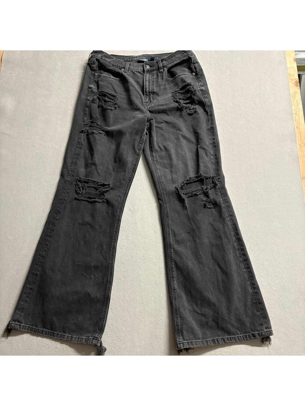 American Eagle Distressed Flare Jeans Womens 12 Long Black Comfort Stretch